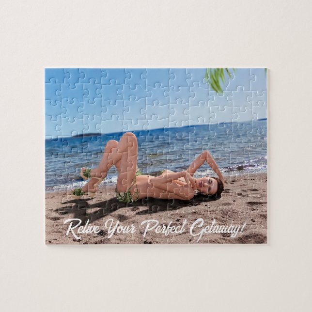 Spring Break Girl Lying on Sandy Beach Jigsaw Puzzle (Horizontal)