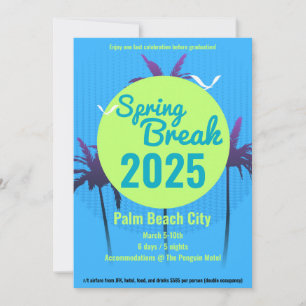 Spring Break Palm Tree Invitation Blue