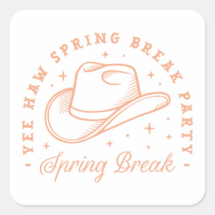 Spring break party cowgirl groovy preppy theme square sticker