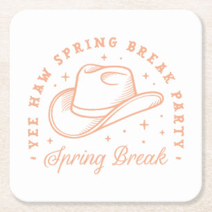 Spring break party cowgirl theme peach colour square paper coaster