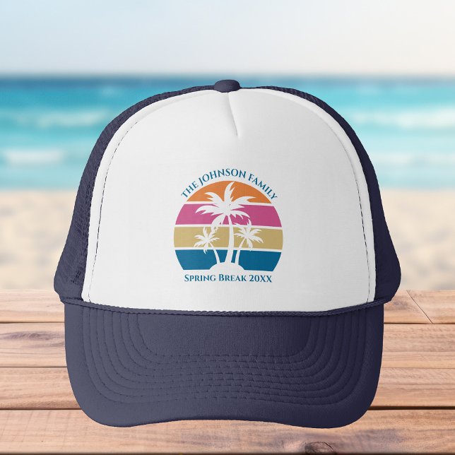 Spring Break Trip Tropical Beach Sunset Custom Trucker Hat (Creator Uploaded)