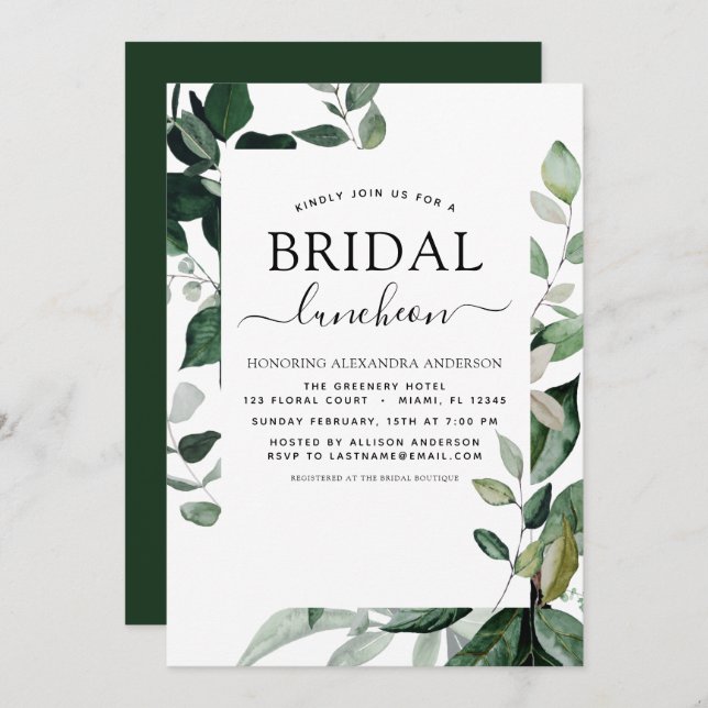 Spring Bridal Shower Luncheon Greenery Invitation (Front/Back)