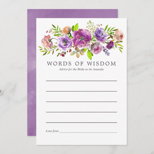 Spring Bridal Shower Watercolor Floral Advice Invitation (Front/Back)