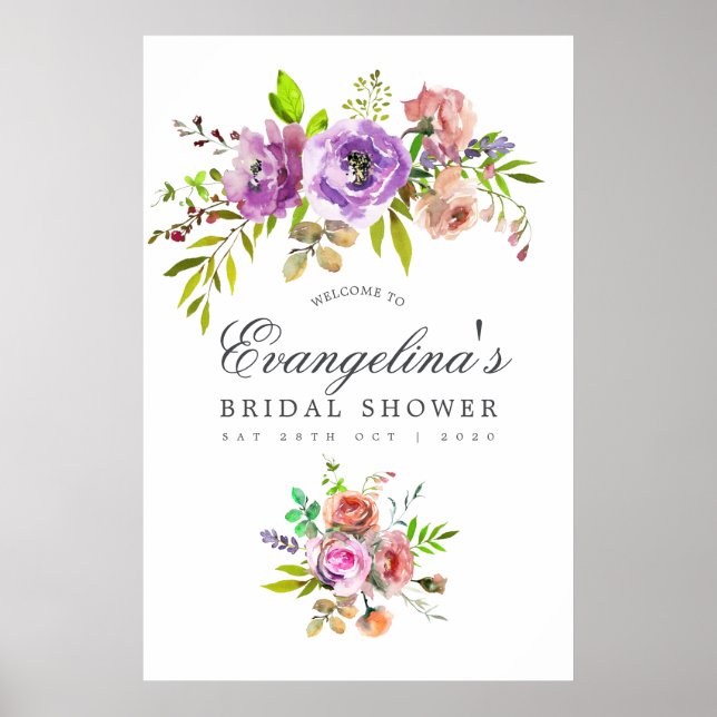 Spring Bridal Shower Watercolor Floral Welcome Poster (Front)