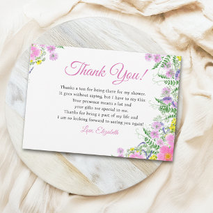 Spring Bridal shower with wildflowers Pink Color Thank You Card
