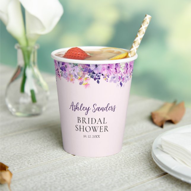 Spring Bridal shower with wildflowers Purple Color Paper Cups (Insitu)
