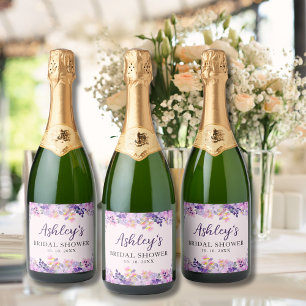 Spring Bridal shower with wildflowers Purple Color Sparkling Wine Label
