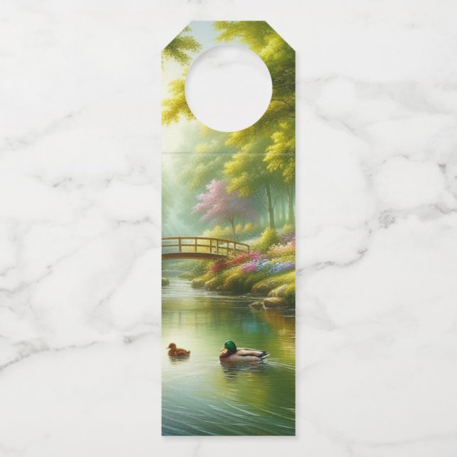Spring brook with ducks/flowers bottle tag (Front)