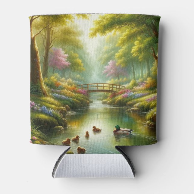 Spring brook with ducks/flowers can cooler (Front)