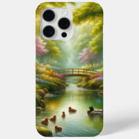 Spring brook with ducks/flowers