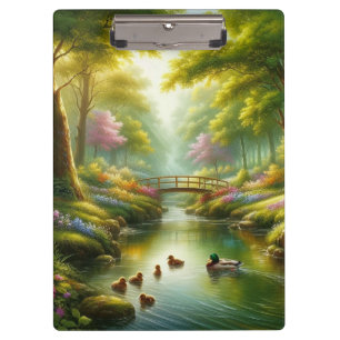 Spring brook with ducks/flowers clipboard