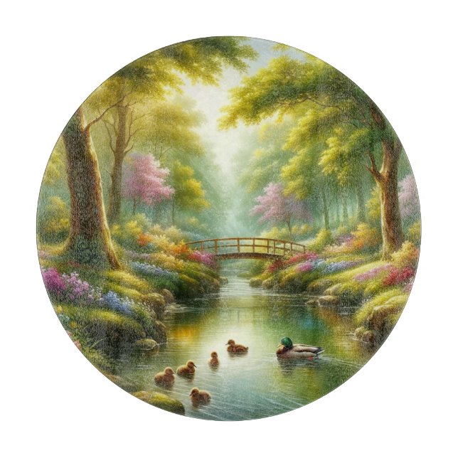 Spring brook with ducks/flowers cutting board (Front)