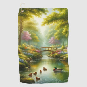 Spring brook with ducks/flowers golf towel