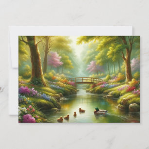 Spring brook with ducks/flowers holiday card