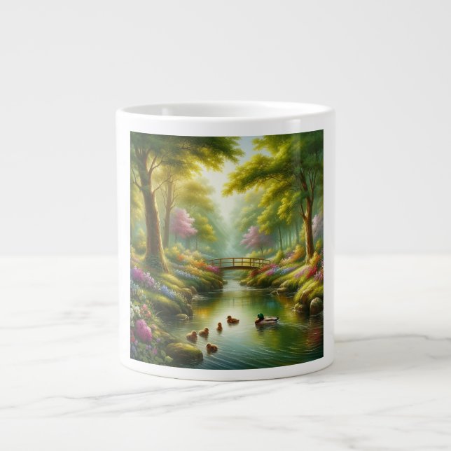 Spring brook with ducks/flowers large coffee mug (Front)