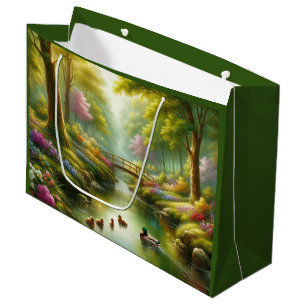 Spring brook with ducks/flowers large gift bag