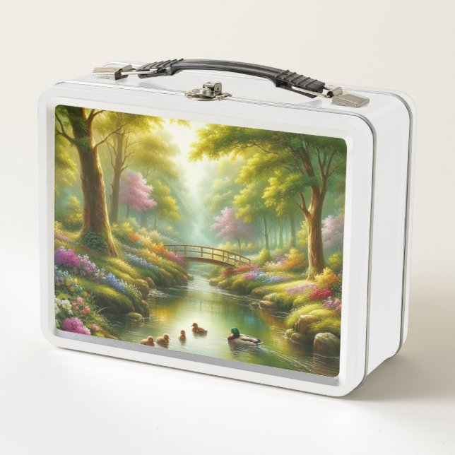 Spring brook with ducks/flowers metal lunch box (Front)