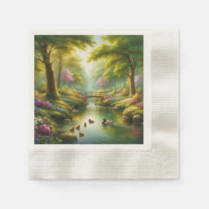 Spring brook with ducks/flowers napkin
