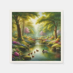 Spring brook with ducks/flowers napkin