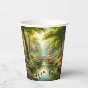 Spring brook with ducks/flowers paper cups
