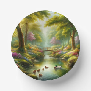 Spring brook with ducks/flowers paper plate