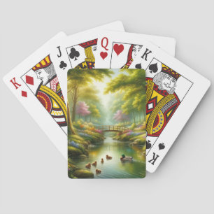 Spring brook with ducks/flowers playing cards