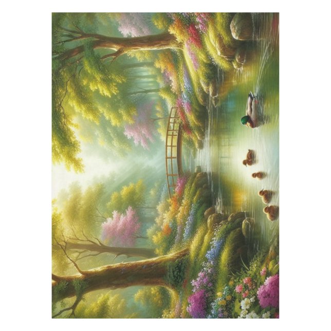 Spring brook with ducks/flowers tablecloth (Front)