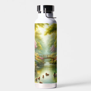 Spring brook with ducks/flowers water bottle