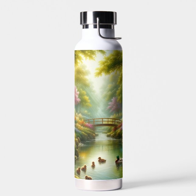 Spring brook with ducks/flowers water bottle (Left)