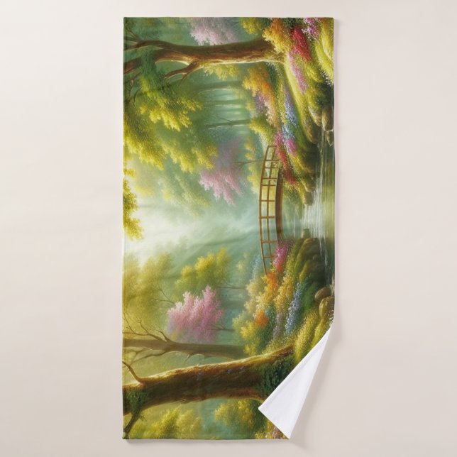 Spring brook with flowers bath towel (Bath Towel)