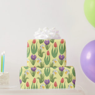 Spring Bulbs Floral Illustration on Yellow Wrapping Paper