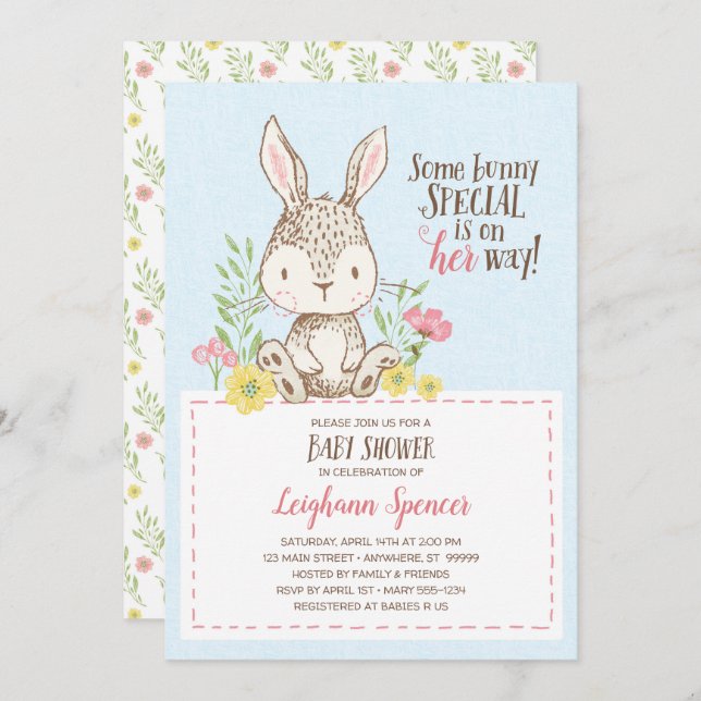 Spring Bunny Baby Shower Invitation (Front/Back)