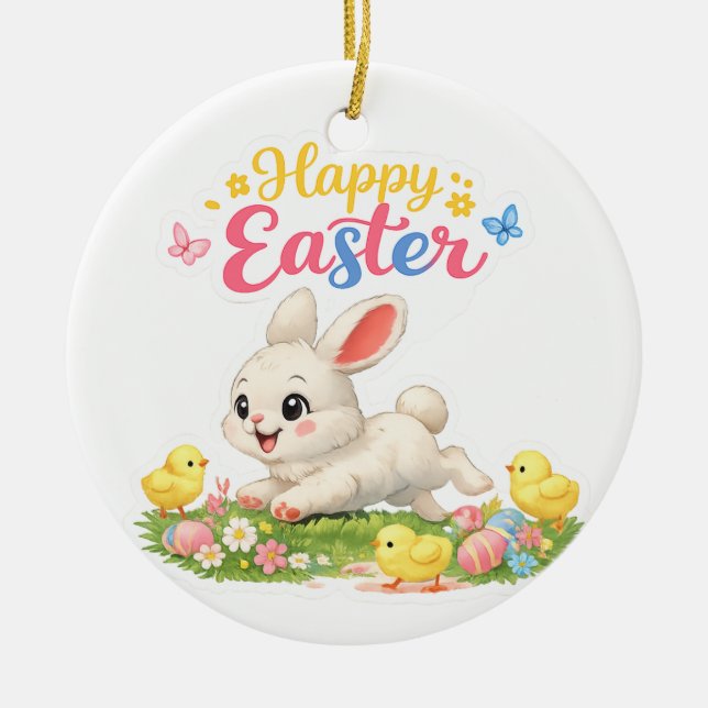Spring Bunny & Chicks Collection Ceramic Tree Decoration (Front)