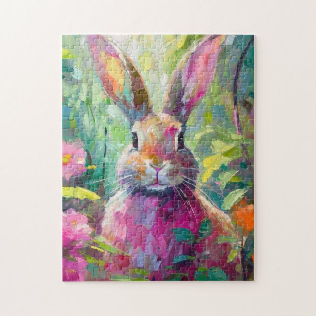 Spring Bunny Colourful Modern Abstract Art Jigsaw Puzzle (Vertical)