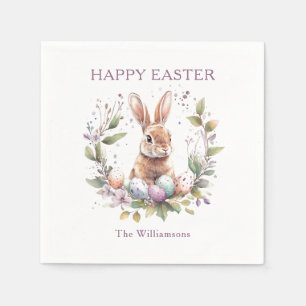 Spring Bunny Easter Egg Wreath Personalised Napkin