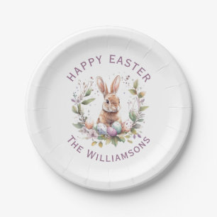 Spring Bunny Easter Egg Wreath Personalised Paper Plate