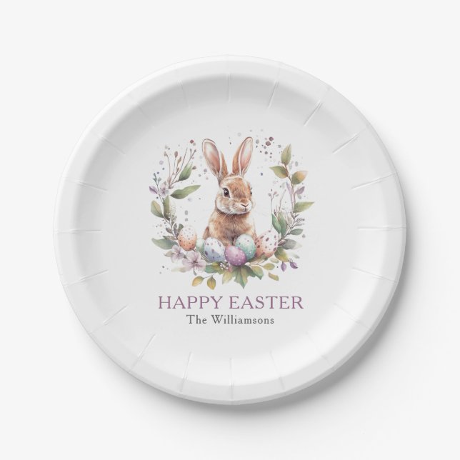 Spring Bunny Easter Egg Wreath Personalised Paper Plate (Front)