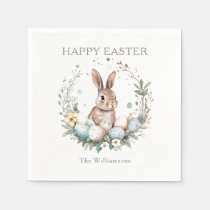 Spring Bunny Easter Eggs Garland Personalised Napkin