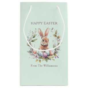 Spring Bunny Easter Eggs Wreath Personalised Small Gift Bag