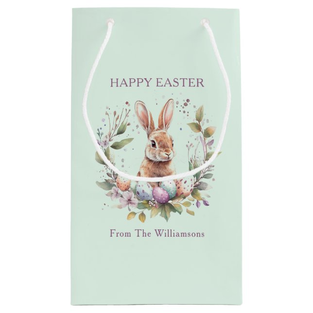 Spring Bunny Easter Eggs Wreath Personalised Small Gift Bag (Back)
