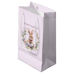 Spring Bunny Easter Eggs Wreath Personalised Small Gift Bag