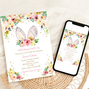 Spring Bunny Floral Baby Shower Invitation