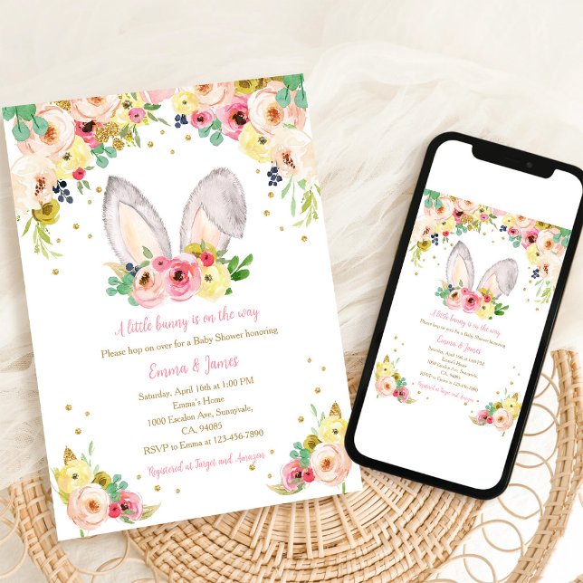Spring Bunny Floral Baby Shower Invitation (Creator Uploaded)