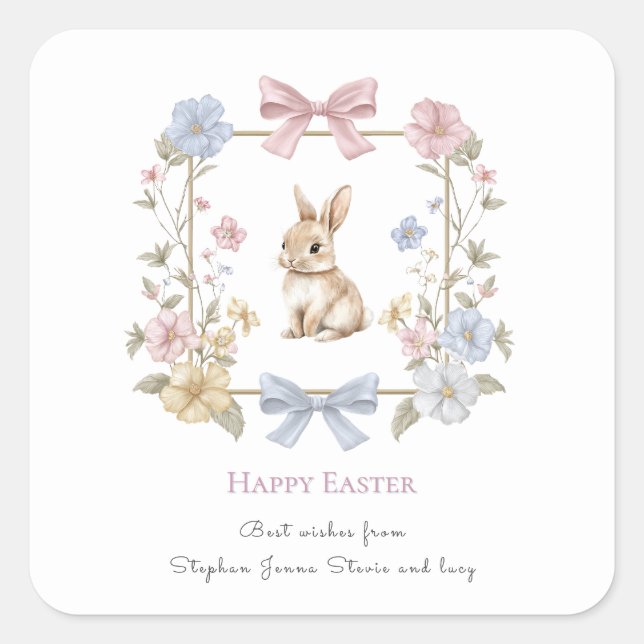 Spring Bunny Floral Wreath Easter Sticker (Front)