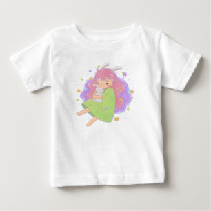 Spring Bunny Girl Illustration Baby T-Shirt