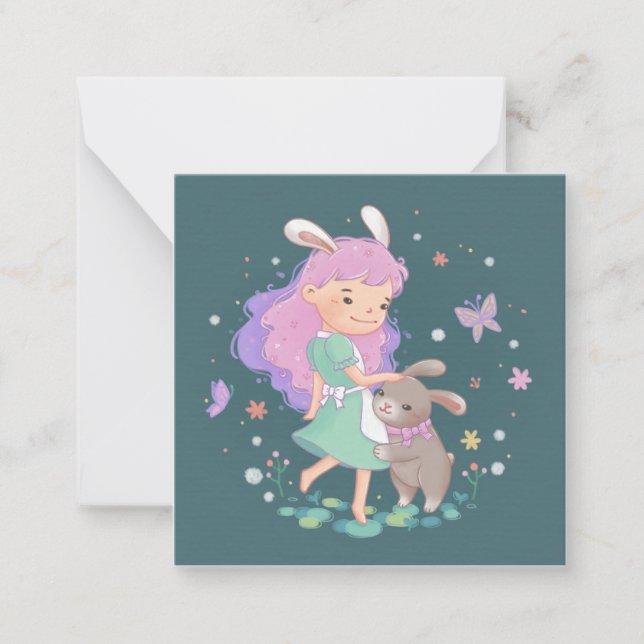 Spring Bunny Girl Illustration Card (Front)