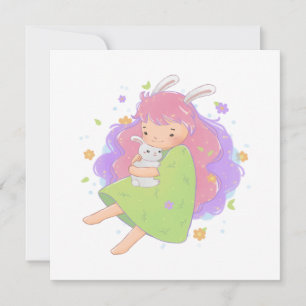 Spring Bunny Girl Illustration Invitation