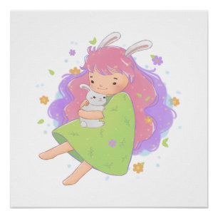 Spring Bunny Girl Illustration Poster