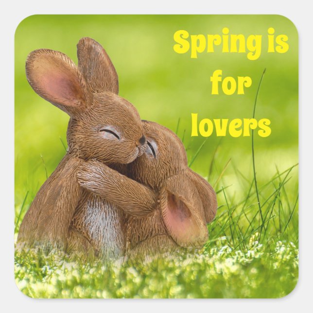 Spring Bunny Lovers Square Sticker (Front)