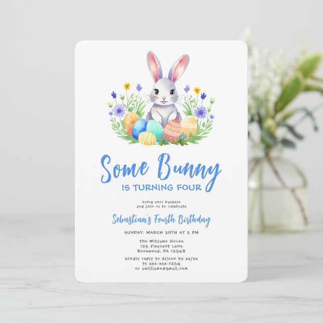Spring Bunny Rabbit Easter Fourth Birthday Invitation (Standing Front)
